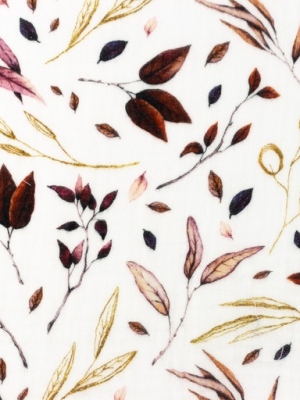 Dvojitá gázovina / mušelín podzimní listy na bílé 